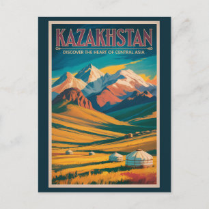 Cartão Postal Ilustração de Estepes do Cazaquistão Arte de Viage