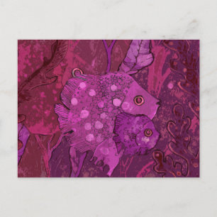 Cartão Postal Ilustração de Família de Peixes, Animais do Oceano