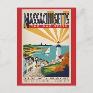 Cartão Postal Ilustração de Farol de Massachusetts Arte de Viage