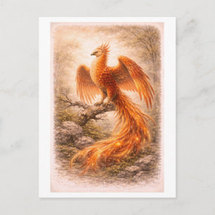 Cartão Postal Ilustração de Fênix em Estilo Vintage (Série de Mi