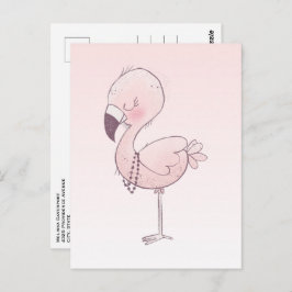 Cartão Postal Ilustração de Flamingo Cor-de-Rosa