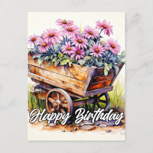 Cartão Postal Ilustração de Flor de Áster Recém-Colhida