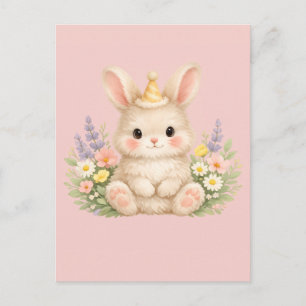 Cartão Postal Ilustração de Flor Silvestre Coelhinho Pastel