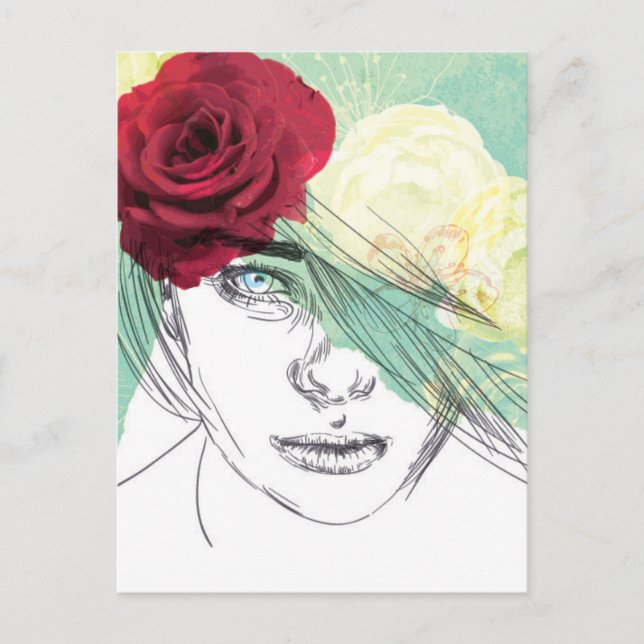 Cartão Postal Ilustração de flor Vintage (Frente)