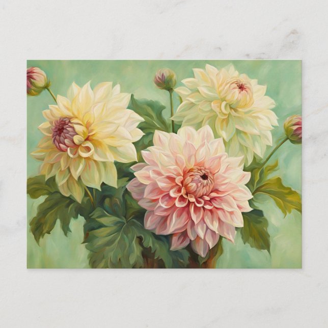 Cartão Postal Ilustração de Flores de Dália em Flor  (Frente)