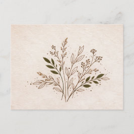 Cartão Postal Ilustração de Folha de Arte de Linha Botânica Boho