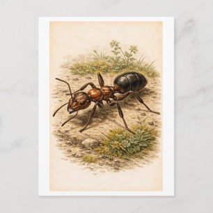 Cartão Postal Ilustração de formiga em estilo retrô