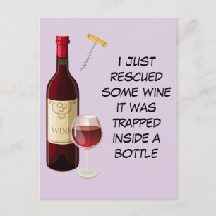 Cartão Postal Ilustração de garrafa de vinho e copo
