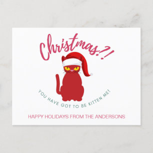 Cartão Postal Ilustração de Gato de Natal Engraçado