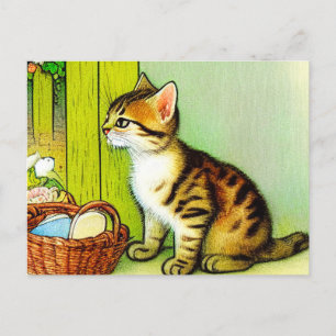 Cartão Postal Ilustração de Gato de Tabby de Vintage
