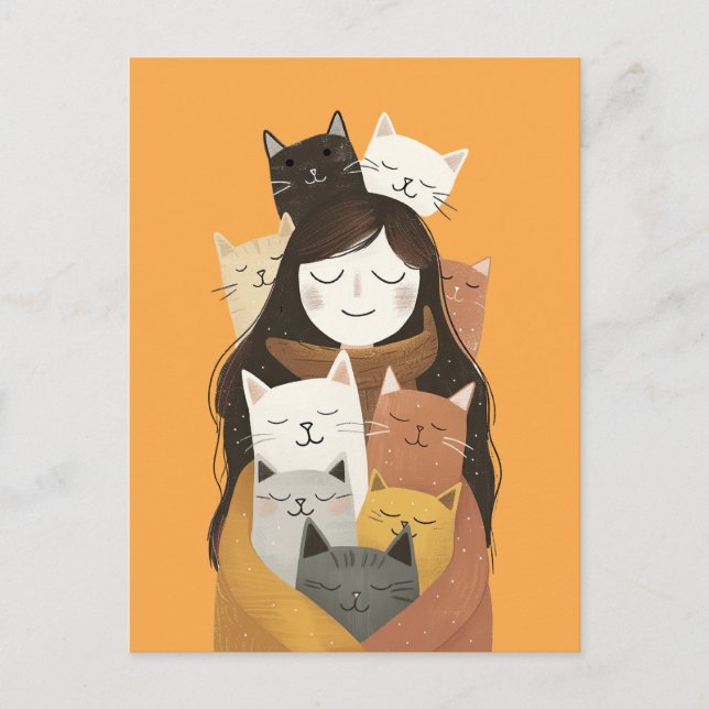 Cartão Postal Ilustração de Gato Louco, Cute & Quirky (Frente)