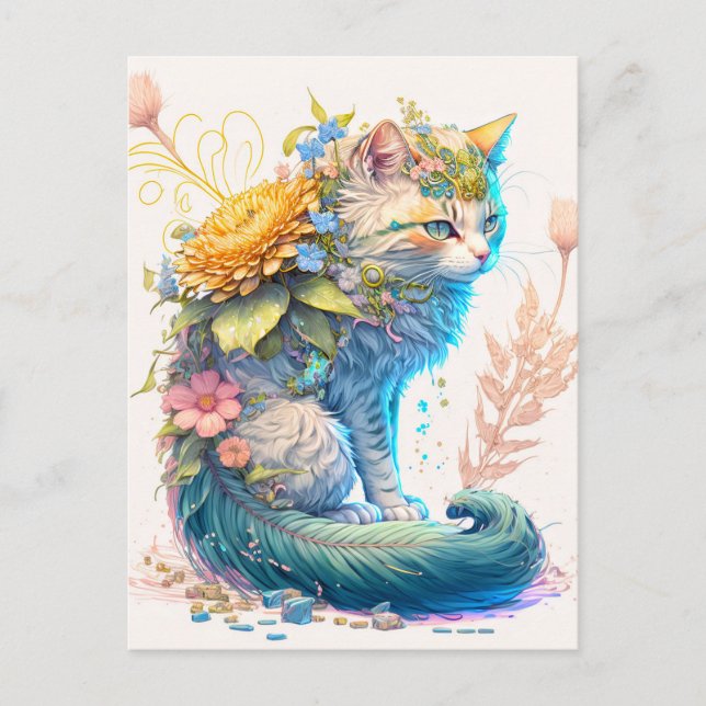 Cartão Postal Ilustração de Gato Majestoso Artístico (Frente)
