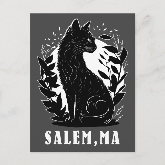 Cartão Postal Ilustração de Gato Preto | Salem (Frente)
