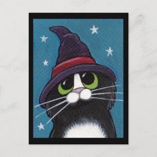 Cartão Postal Ilustração de Gato Quirky Halloween da bruxa