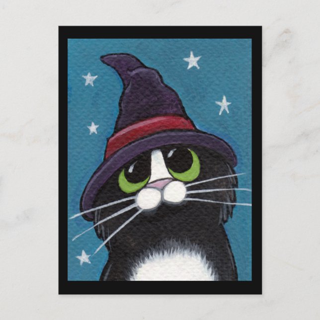 Cartão Postal Ilustração de Gato Quirky Halloween da bruxa (Frente)