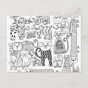 Cartão Postal Ilustração de Gatos a Preto e Branco
