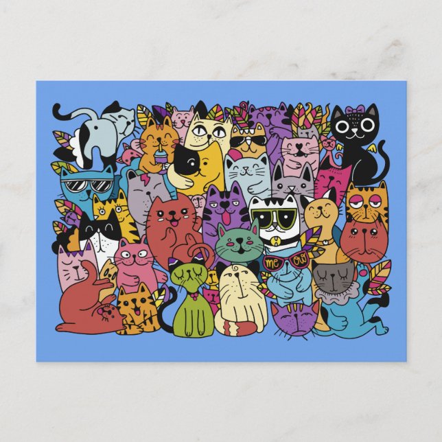 Cartão Postal Ilustração de Gatos Engraçados (Frente)