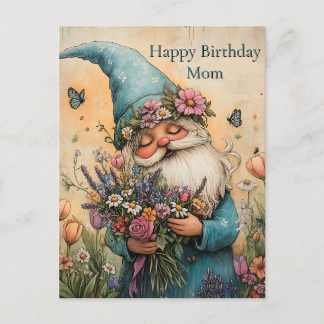 Cartão Postal Ilustração de Gnome de Flor Personalizável (Frente)
