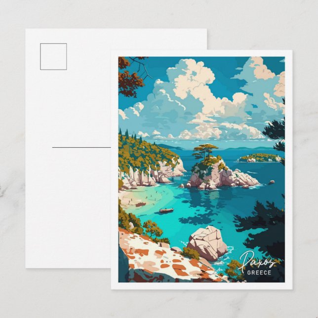 Cartão Postal Ilustração de Grécia de Viagem de de Paxos (Frente/Verso)