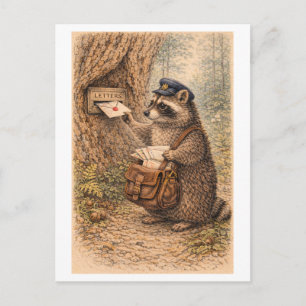 Cartão Postal Ilustração de Guaxinim ao Estilo Vintage como Cart