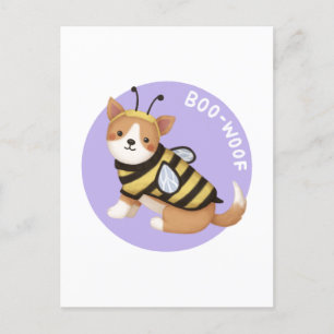 Cartão Postal Ilustração de Halloween: Boo-Woof (Welsh Corgi)
