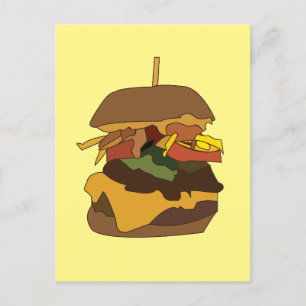 Cartão Postal Ilustração de Hambúrguer Burger Amor