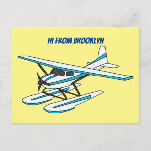 Cartão Postal Ilustração de hidroavião azul branco