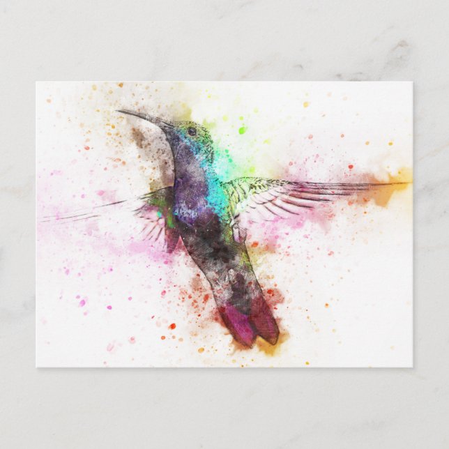 Cartão Postal Ilustração de Hummingbird com Aquarela (Frente)
