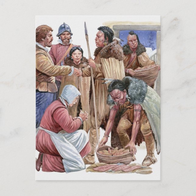 Cartão Postal Ilustração de índios americanos dando inglês (Frente)