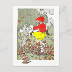 Cartão Postal Ilustração de "Jogando nas Folhas"/outono