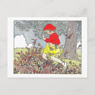 Cartão Postal Ilustração de "Jogando nas Folhas"/outono