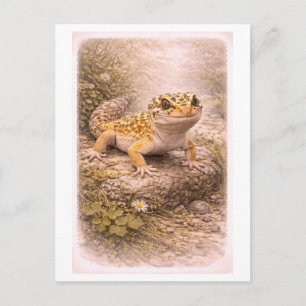Cartão Postal Ilustração de lagartixa-leopardo em estilo retrô