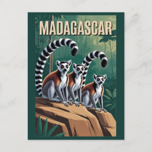 Cartão Postal Ilustração de lêmures de Madagascar Arte de Viagem