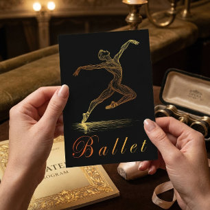 Cartão Postal Ilustração de Linha de Bailarina de Ballet Dourado