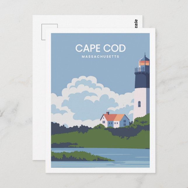 Cartão Postal Ilustração de local de viagem Cape Cod Massachuset (Frente/Verso)
