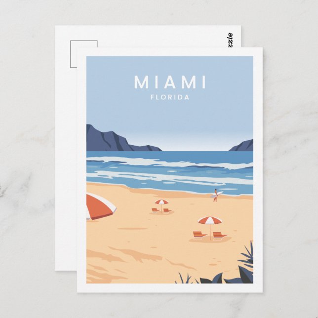 Cartão Postal Ilustração de Local de Viagem Famoso em Miami Flór (Frente/Verso)