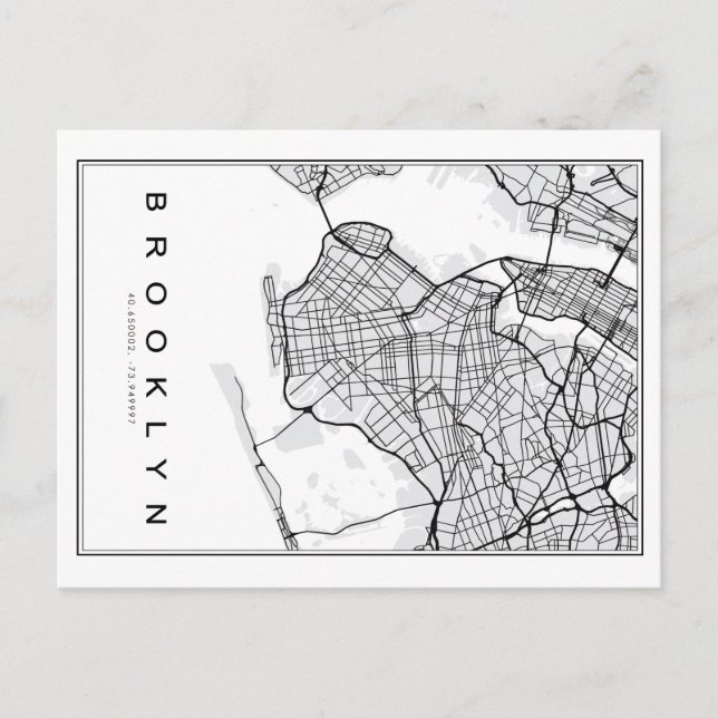 Cartão Postal Ilustração de Mapa do Brooklyn (Frente)