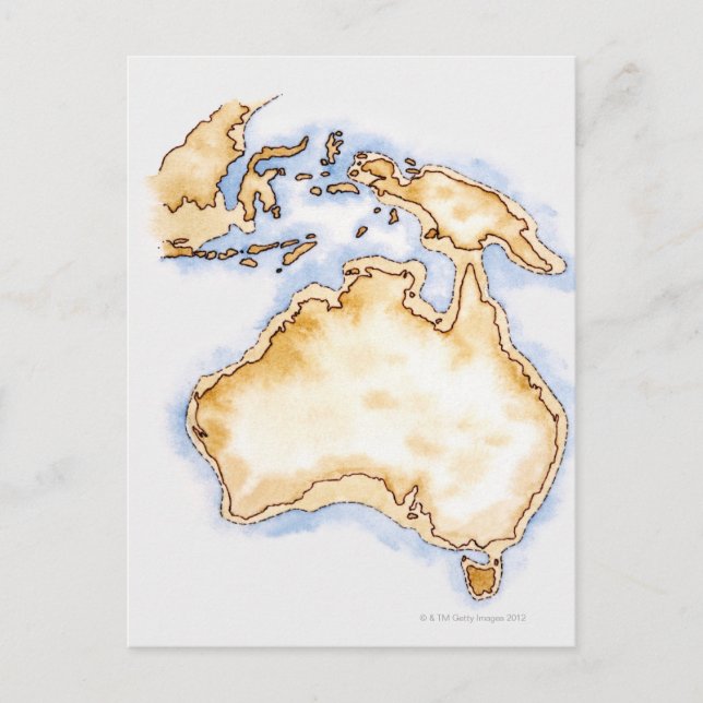 Cartão Postal Ilustração de mapa-quadro simples da Austrália (Frente)
