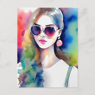 Cartão Postal Ilustração de Menina Desenhada, Moça de Moda, mulh