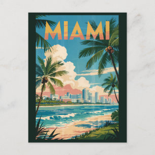 Cartão Postal Ilustração de Miami Flórida Viagem Arte Vintage