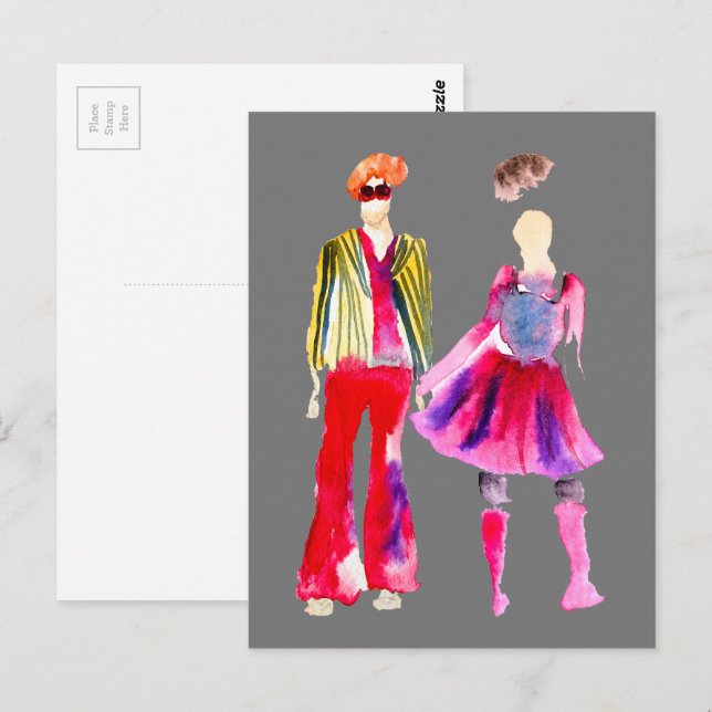 Cartão Postal Ilustração de moda aquarela boho (Frente/Verso)