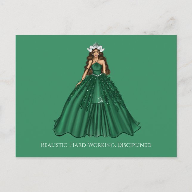 Cartão Postal Ilustração de Moda da Deusa Capricórnio Feminina  (Frente)
