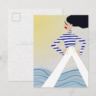 Cartão Postal Ilustração de Moda da Senhorita Capitã Marinheira