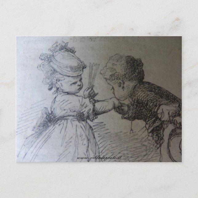 Cartão Postal Ilustração de moda do século XIX, preto e branco (Frente)