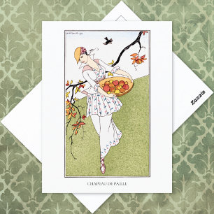 Cartão Postal Ilustração de Moda Francesa com Chapéu de Bárbara