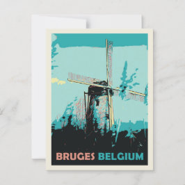 Cartão Postal Ilustração de moinho de vento Bruges na Bélgica