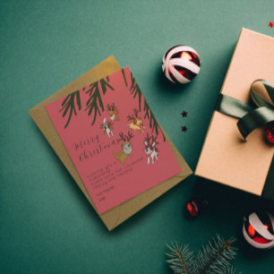 Cartão Postal Ilustração de Natal de Cães Rena Filhotes