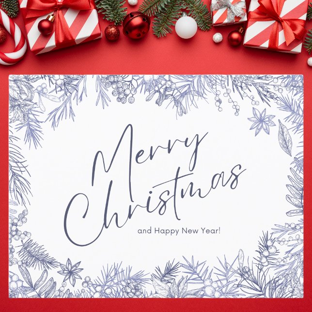 Cartão Postal Ilustração de Natal de Feliz Azul Botânico (Criador carregado)