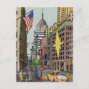 Cartão Postal Ilustração de Natal de Manhattan Winter New York