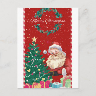 Cartão Postal 🎄 Ilustração de Natal do Papai Noel Fofo – Festi